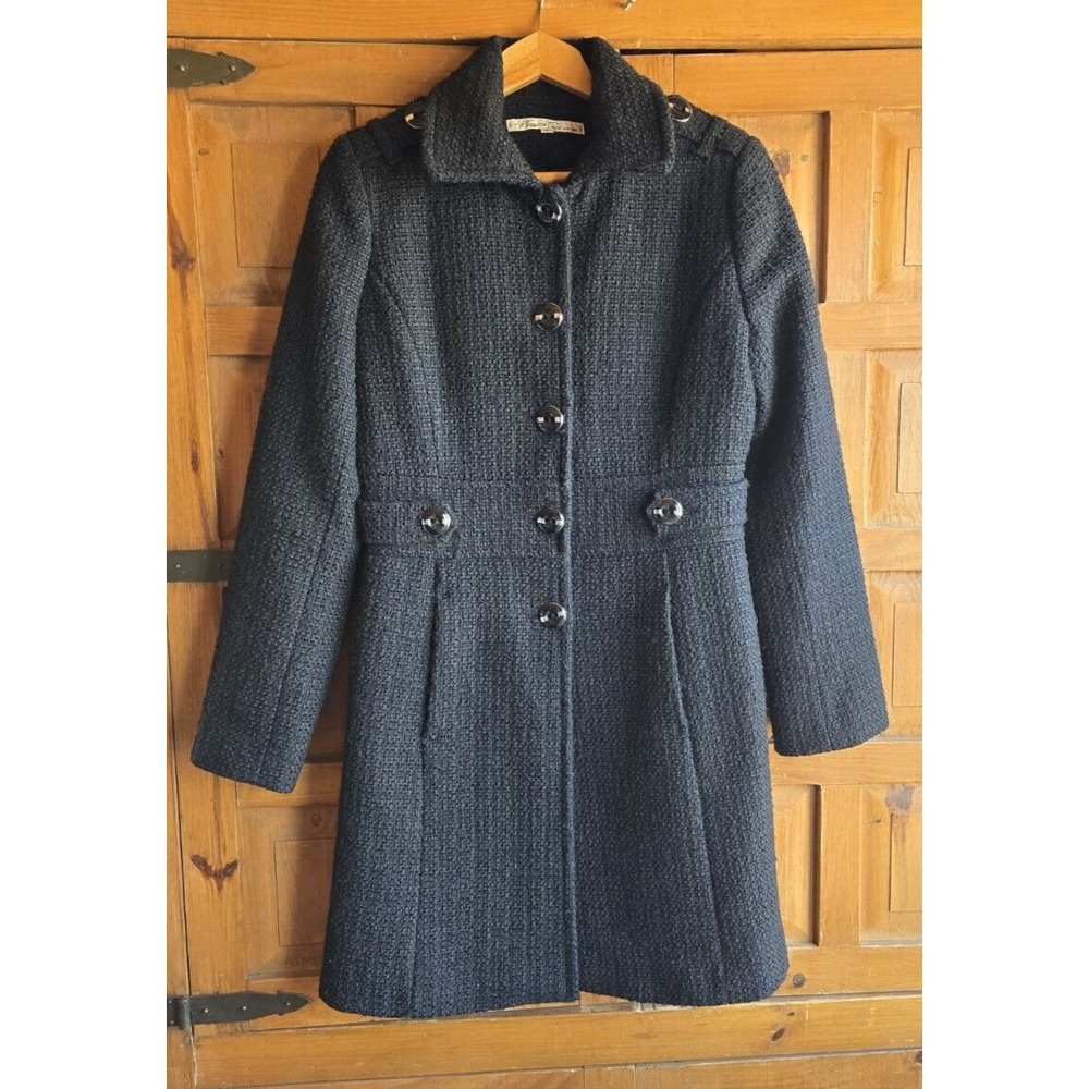 Kenneth Cole New York Wool Blend Coat Womens Size 6 Black Button Front Tweed